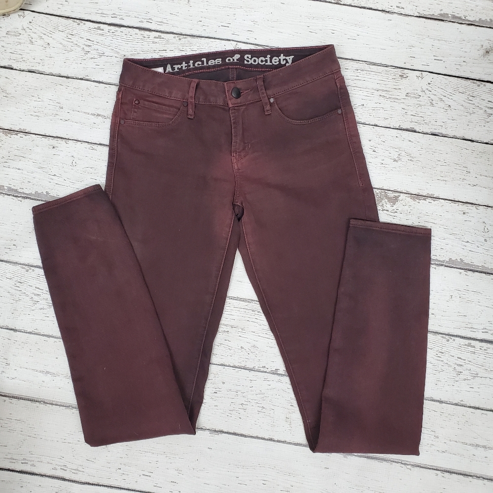 Articles Of Society Maroon Wash Skinny Jeans 26